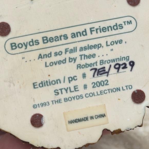 Boyds Bears Friends Figurine 1993 NEVILLE The Bedtime Bear #2002 Vintage - Picture 4 of 9
